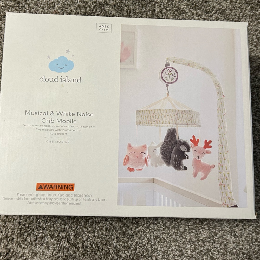 Cloud Island Musical Crib Mobile - White, Pink, and Gray